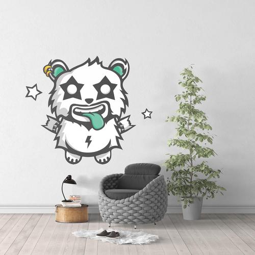 Sticker Mural Monstre Mignon Panda Rock XL (Largeur 1,15m, Hauteur 98cm)