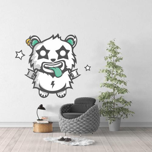 Sticker Mural Monstre Mignon Panda Rock M (Largeur 68cm, Hauteur 58cm)