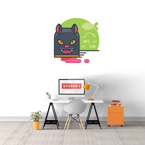 Sticker Mural Cat Love Fish S (Largeur 38cm, Hauteur 38cm)