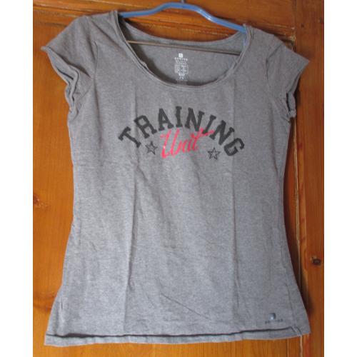 Débardeur/Tee-Shirt Avec Courts Mancherons-Encolure Ronde Dégagée-Tissu Souple Oxylane De Domyos-Taille S-Gris Avec Logo Training Unit-95%Coton/5%Élastane-Hauteur Totale 60cm