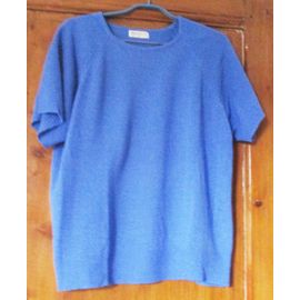 Tee-Shirt/Pull Léger En Maille Acrylique Souple Et Brillante-Encolure Ronde-Manches Courtes-Bords En Côtes-Couleur Bleu Moyen-Marque Anglaise Bonmarché Taille X L-Hauteur 61cm Environ