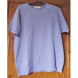 Tee-Shirt/Pull Léger En Maille Acrylique Souple Et Brillante-Encolure Ronde-Manches Courtes-Bords En Côtes-Couleur Mauve-Marque Anglaise Bonmarché Taille M-Hauteur 60cm Environ