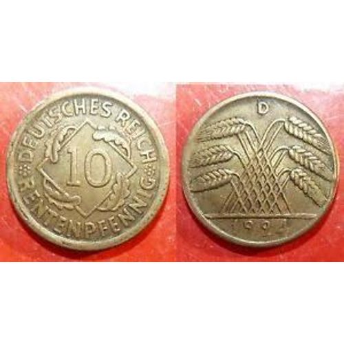 Allemagne ( Deutsches Reich) = Pièce De 10 Reichspfennig , Année 1924, Lettre D, En Bronze - Alu, Épi De Blé.