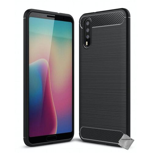 Housse Etui Coque Silicone Gel Carbone Pour Huawei P20 + Verre Trempe - Noir