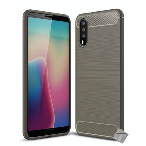 Housse Etui Coque Silicone Gel Carbone Pour Huawei P20 + Verre Trempe - Gris