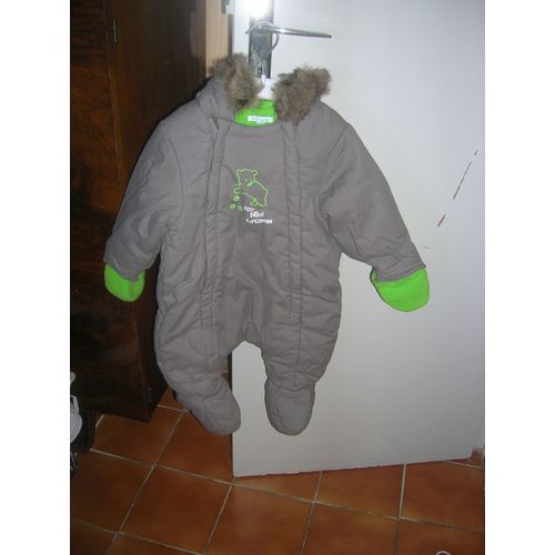 Combinaison Prémaman Doublée,À Capuche,Chaussons Et Moufles Coton 9 Mois Gris