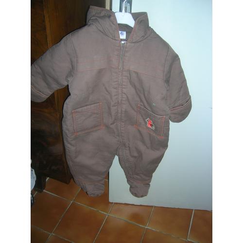 Combinaison Petit Bateau Doublée À Capuche,Chaussons Et Moufles Coton 12 Mois Marron