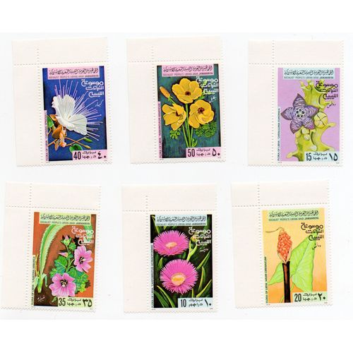 Libye- Série De 6 Timbres Neufs Avec Vignette- Fleurs