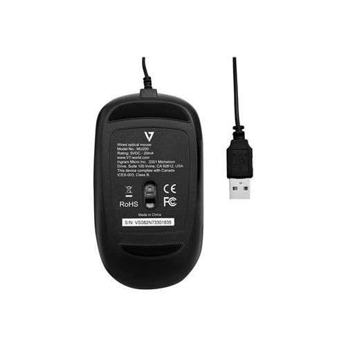 V7 MU200-1N - Souris - droitiers et gauchers - optique - 4 boutons - filaire - USB - noir