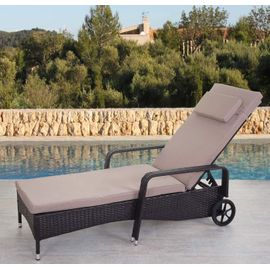 Chaise Longue Carrara, Polyrotin, Bain De Soleil, Couchette, Alu   Anthracite, Coussin Beige