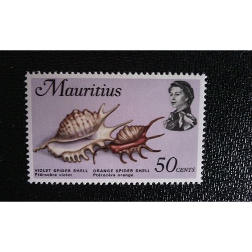 Timbre Ile Maurice ( Yt 340 ) 1969 Conque Araignée Violette (Lambis Violacea), Contre-Araignée Orange