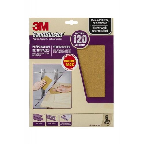 3M - 638760 - SandBlaster - Papier abrasif 230 mm x 280 mm - P120 - 9 Feuilles