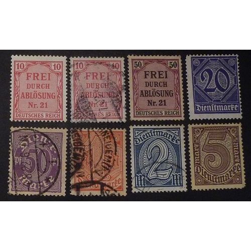 Allemagne Service Oblitéré Y&t N° 4 8 20 23 25 27 28 Lot De 8 Timbres De 1903-20