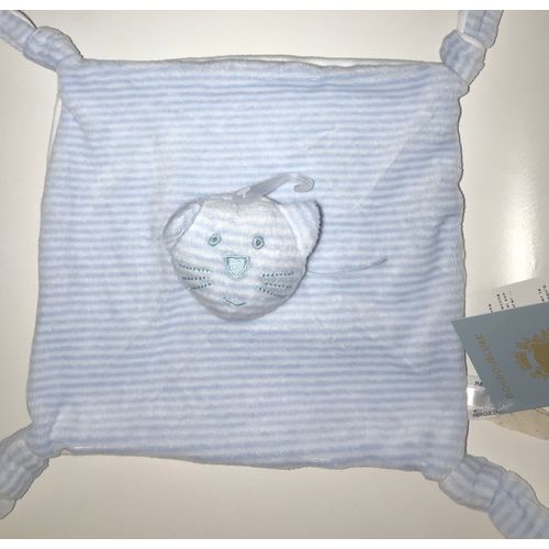 Doudou Chat Plat Blanc Raye Bleu Ciel Bout'chou Doublure Jouet Bebe Naissance Boutchou Comforter Blankie Baby Cat White Blue Monoprix