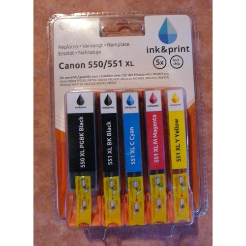 Compatible pack 5 cartouches Canon 550 / 551 XL Ink & print