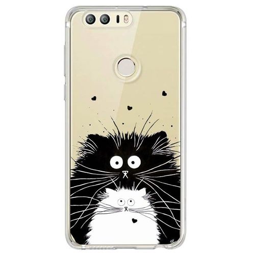 Coque Huawei P Smart Chat Coeur Love Noir Blanc Moustache Transparent