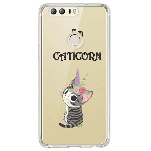 Coque Huawei P Smart Chat Licorne Cat Cute Kawaii Fleur Caticorn Transparente