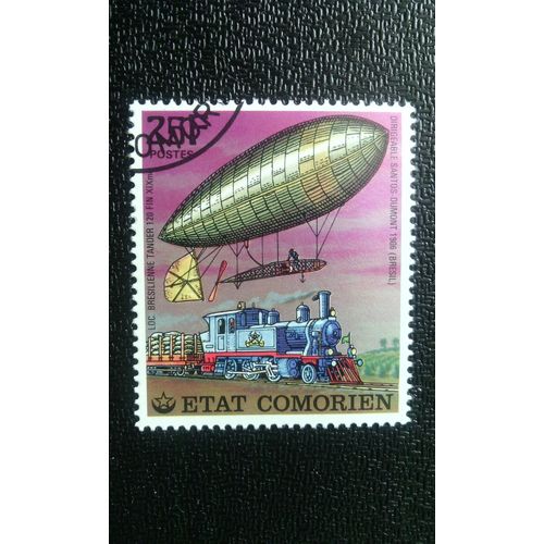 Timbre Comores ( Yt 180 ) 1977 Navire Aérien De Santos-Dumont Et Locomotive Brésilienne