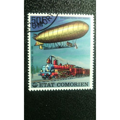 Timbre Comores ( Yt 181 ) 1977 Le Dirigeable D'astra Et Le Train Transsibérien