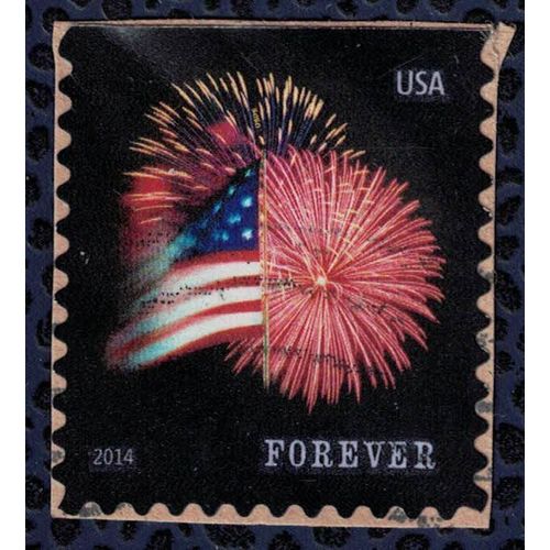 Etats Unis 2014 Oblitéré Used Sur Fragment Flag And Fireworks Drapeau Et Feu D'artifice Forever