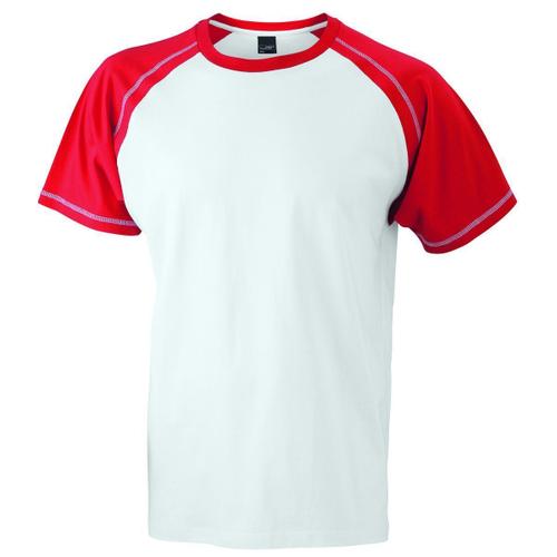 T-Shirt Bicolore Pour Homme Jn010 - Blanc Et Rouge