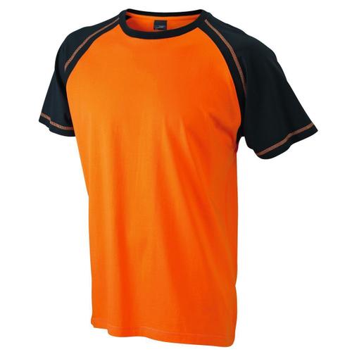 T-Shirt Bicolore Pour Homme Jn010 - Orange Et Noir