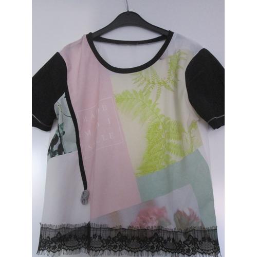 Tee-Shirt Imprimé Rose/Jaune/Noir Lmv Taille 42