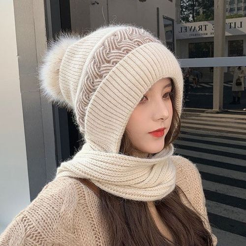 Ensemble Bonnet Et Écharpe Au Crochet Pour Femmes Joli Chapeau De Noël Optique D'hiver Bonnet En Tricot Chaud Pour Filles Mode Douce 2023