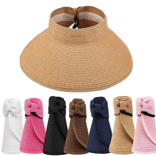 Chapeau De Paille Pliable À Large Bord Pour Fille Casquettes De Protection Solaire Décontractées Chapeaux De Plage Et De Voyage Visières D'été