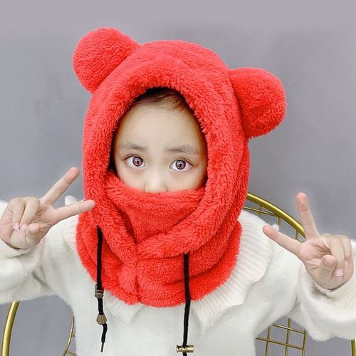 Chapeau Cagoule À Capuche Avec Oreilles D'ours En Peluche Pour Enfants Bonnet De Protection Des Oreilles Optique Coupe-Vent Couverture De Cou Chaude Dessin Animé Mignon Hiver