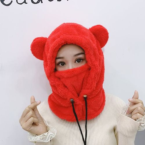 Chapeau Cagoule À Capuche Avec Oreilles D'ours En Peluche Pour Enfants Bonnet De Protection Des Oreilles Optique Coupe-Vent Couverture De Cou Chaude Dessin Animé Mignon Hiver