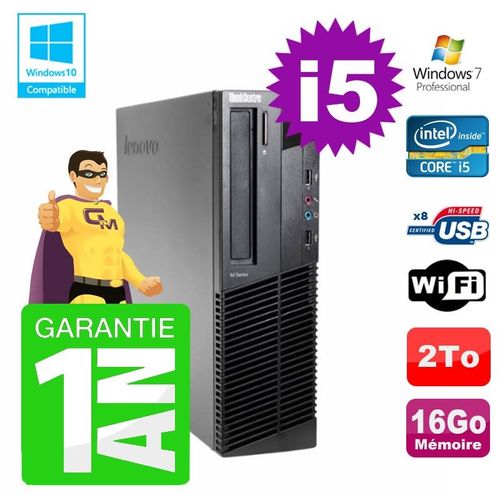 PC Lenovo M91p SFF Intel I5-2400 16Go Disque 2To Graveur Wifi W7