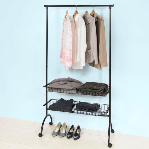 Sobuy® Frg243-Sch Penderie À Vêtement Roulante Portant À Vêtements Avec 2 Paniers Amovibles