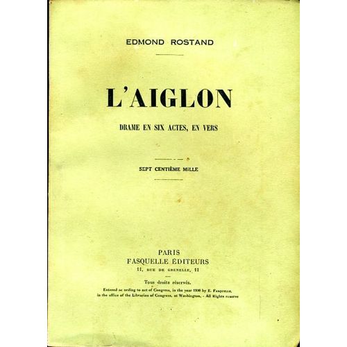 "L' Aiglon", Edmond Rostand, Fasquelle, Sd