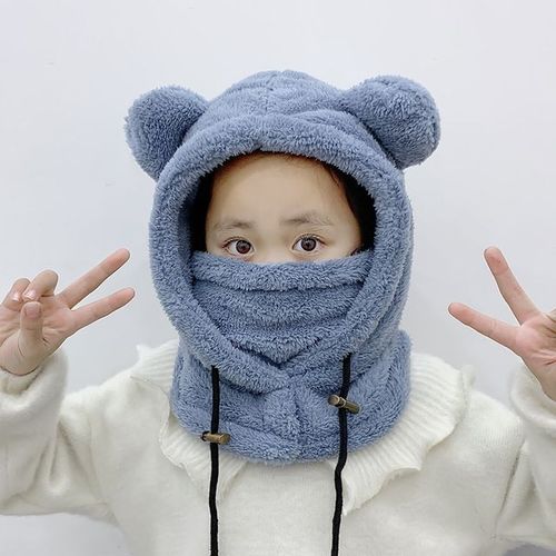 Chapeau Cagoule À Capuche Avec Oreilles D'ours En Peluche Pour Enfants Bonnet De Protection Des Oreilles Optique Coupe-Vent Couverture De Cou Chaude Dessin Animé Mignon Hiver