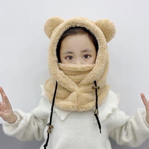 Chapeau Cagoule À Capuche Avec Oreilles D'ours En Peluche Pour Enfants Bonnet De Protection Des Oreilles Optique Coupe-Vent Couverture De Cou Chaude Dessin Animé Mignon Hiver