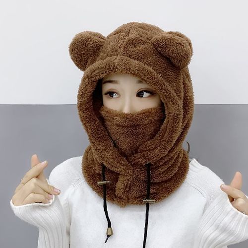 Chapeau Cagoule À Capuche Avec Oreilles D'ours En Peluche Pour Enfants Bonnet De Protection Des Oreilles Optique Coupe-Vent Couverture De Cou Chaude Dessin Animé Mignon Hiver