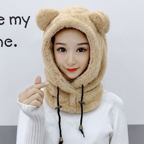 Chapeau Cagoule À Capuche Avec Oreilles D'ours En Peluche Pour Enfants Bonnet De Protection Des Oreilles Optique Coupe-Vent Couverture De Cou Chaude Dessin Animé Mignon Hiver
