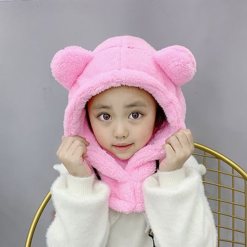 Chapeau Cagoule À Capuche Avec Oreilles D'ours En Peluche Pour Enfants Bonnet De Protection Des Oreilles Optique Coupe-Vent Couverture De Cou Chaude Dessin Animé Mignon Hiver
