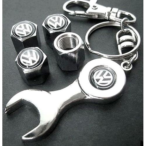 Bouchons Valve De Roue (X4) + Porte Clé Pour Vw Volkswagen