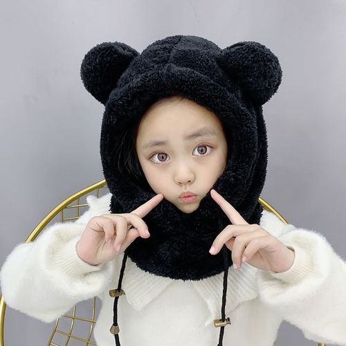 Chapeau Cagoule À Capuche Avec Oreilles D'ours En Peluche Pour Enfants Bonnet De Protection Des Oreilles Optique Coupe-Vent Couverture De Cou Chaude Dessin Animé Mignon Hiver