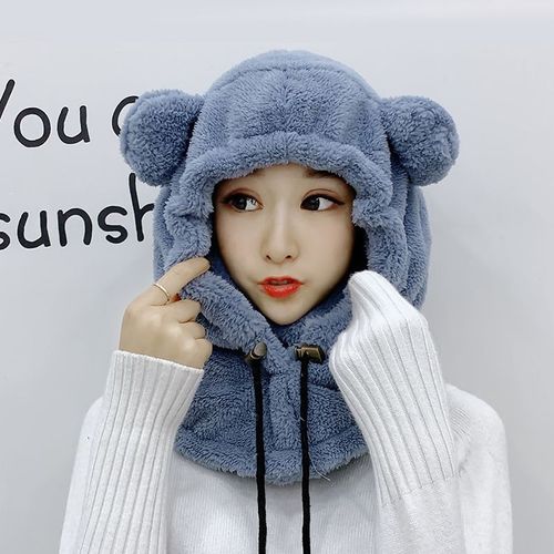 Chapeau Cagoule À Capuche Avec Oreilles D'ours En Peluche Pour Enfants Bonnet De Protection Des Oreilles Optique Coupe-Vent Couverture De Cou Chaude Dessin Animé Mignon Hiver
