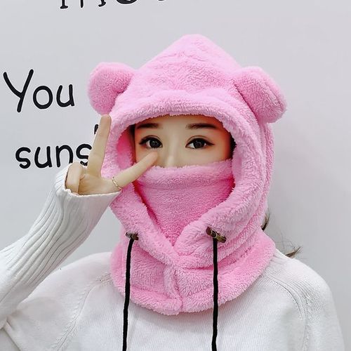 Chapeau Cagoule À Capuche Avec Oreilles D'ours En Peluche Pour Enfants Bonnet De Protection Des Oreilles Optique Coupe-Vent Couverture De Cou Chaude Dessin Animé Mignon Hiver
