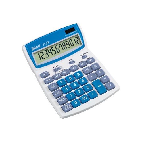 Rexel Ibico 212X - Calculatrice de bureau - 12 chiffres - blanc, bleu