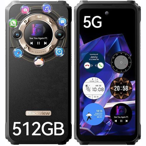 Blackview BL9000 Téléphone Portable Incassable Débloque 5G 24Go+512Go 6.78"+écran secondaire 1.32" 50MP Android 13 NFC - Or