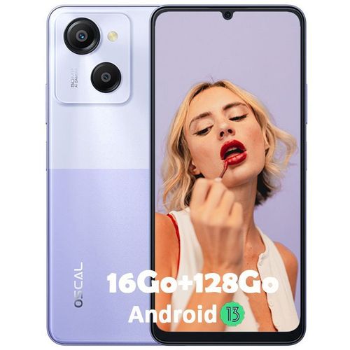 Oscal MODERN 8 Téléphone Portable Débloqué 16Go+128Go 6.52" 50MP+8MP 6000mAh Android 13 Smartphone Double SIM 4G GPS - Violet