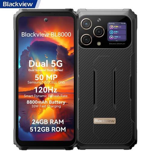 Blackview BL8000 Téléphone Portable Incassable Débloque 5G 24Go+512Go 6.78" 8800mAh 50MP+16MP Android 13 WiFi6 - Or