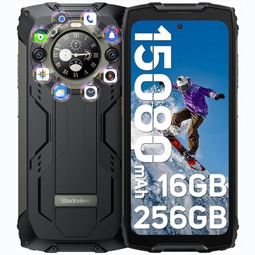 Smartphone Incassable Blackview BV9300 Pro 16Go+256Go 15080mAh(33W) Double écran 6.7" 64MP+32MP Android 13 NFC 100LM - Noir