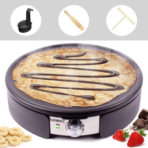 Duronic PM152 Crêpière électrique de 1500W - 37 cm - Plaque de cuisson antiadhésive et amovible - Accessoires inclus - Thermostat ajustable - Crêpes sucrées, galettes salées, pancakes et omelettes