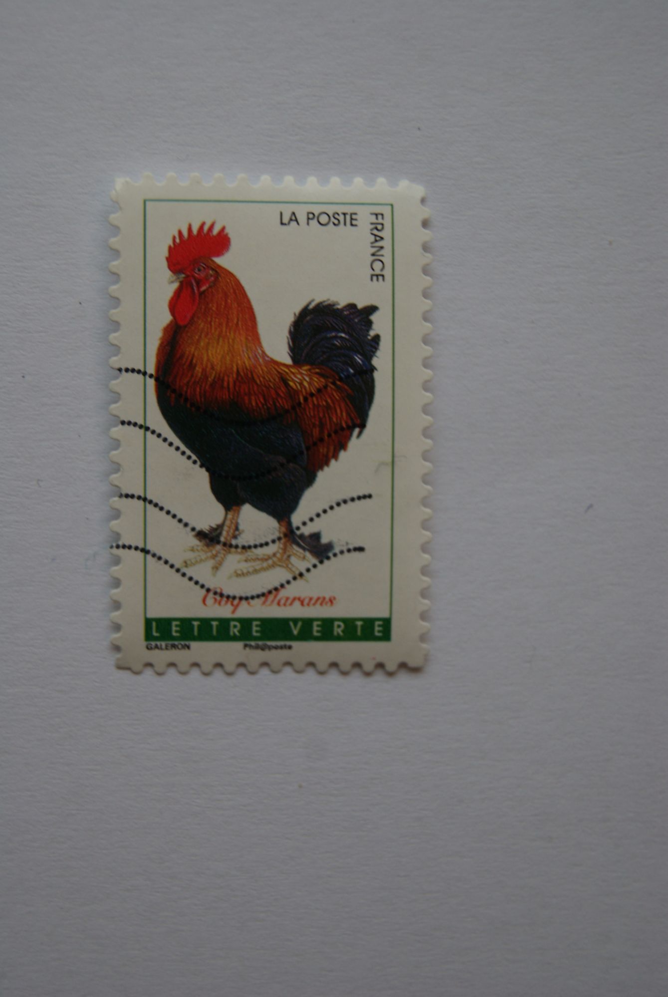 Timbre Coq Marans Lettre Verte